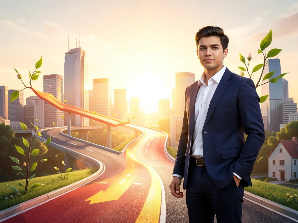 Young professional at a crossroads, symbolizing career growth and opportunity.