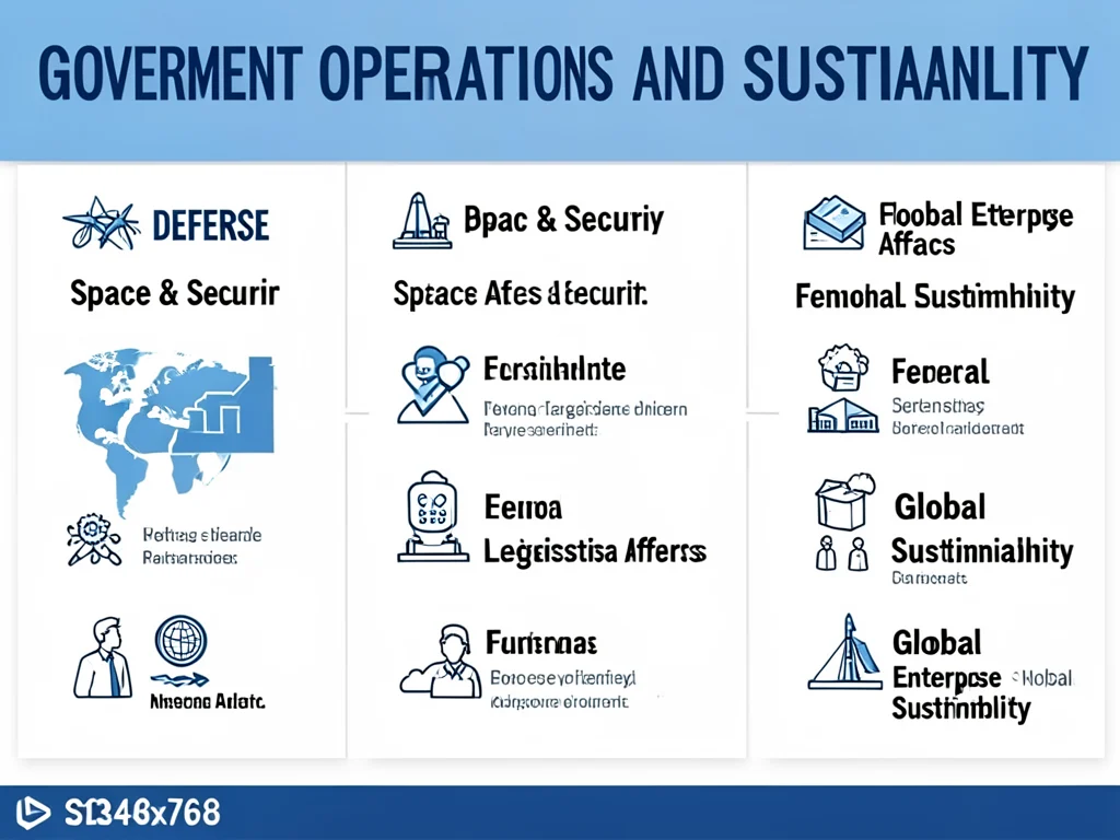 Infographic detailing the key teams and focus areas within Boeing's Government Operations and Sustainability division.