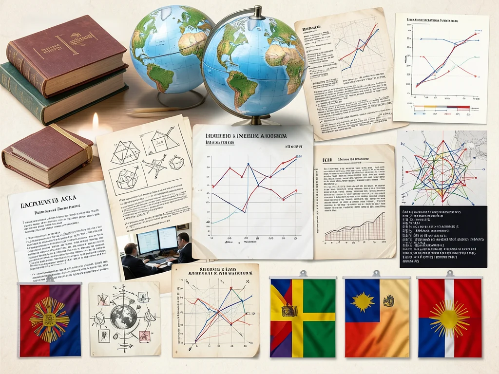 Collage of educational elements representing degrees relevant to intelligence analysis.