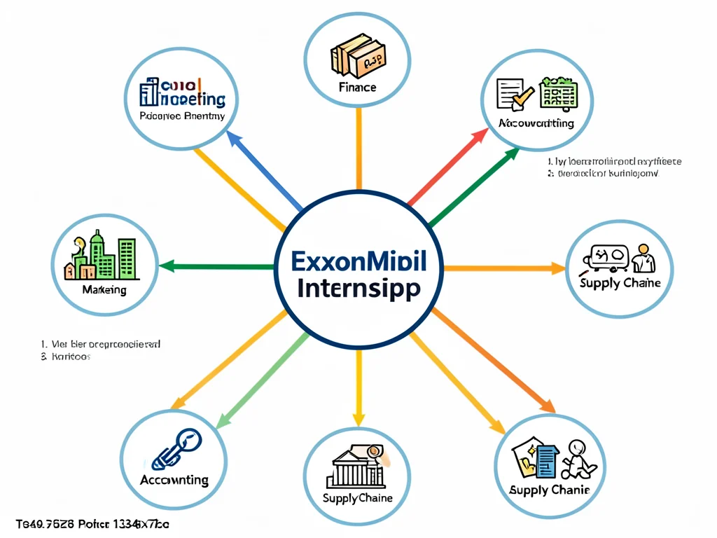 Infographic showing diverse business fields relevant to ExxonMobil internships.
