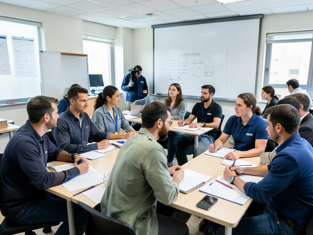 Engineering interns and mentors in a professional development workshop.