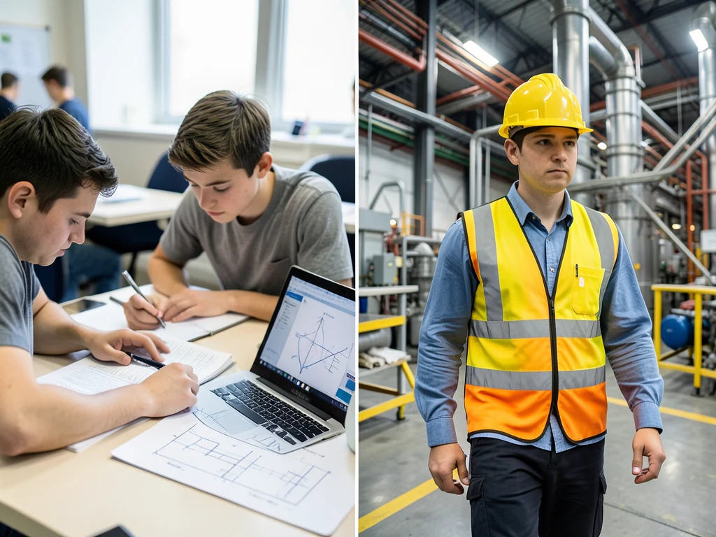 Student studying engineering and touring a facility.