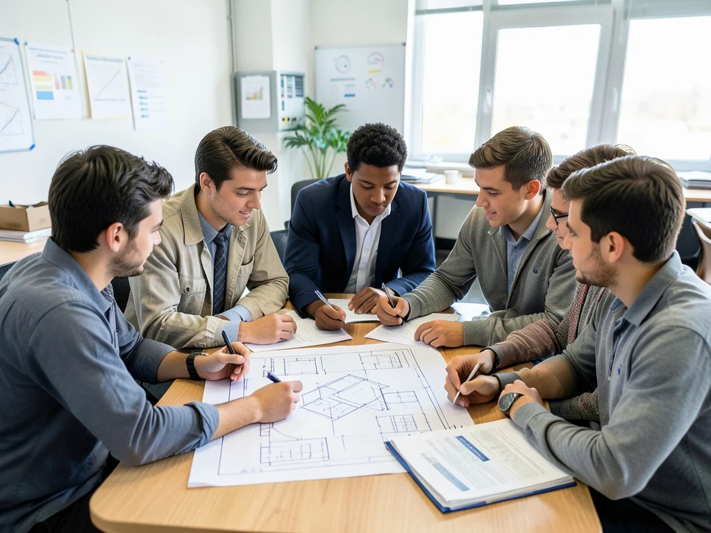 Engineering students collaborating on a project