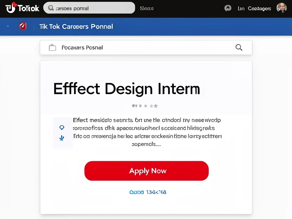 Screenshot of the TikTok careers portal showing the Effect Design Intern application page.
