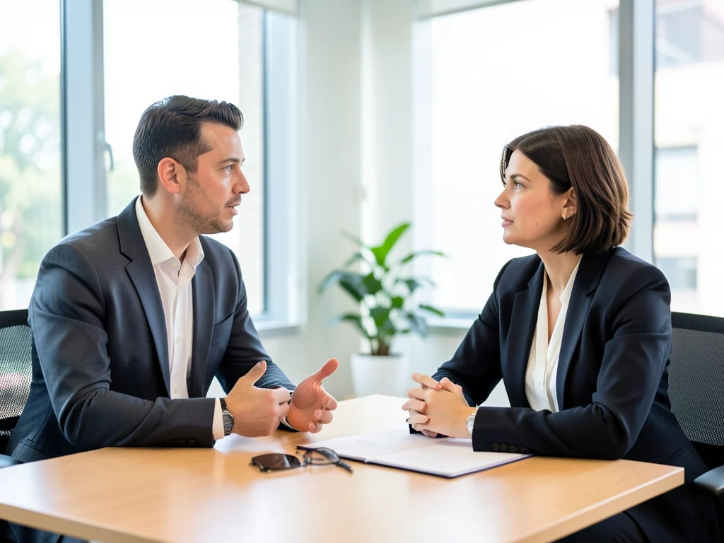 Professional interview setting with an interviewer and a candidate.
