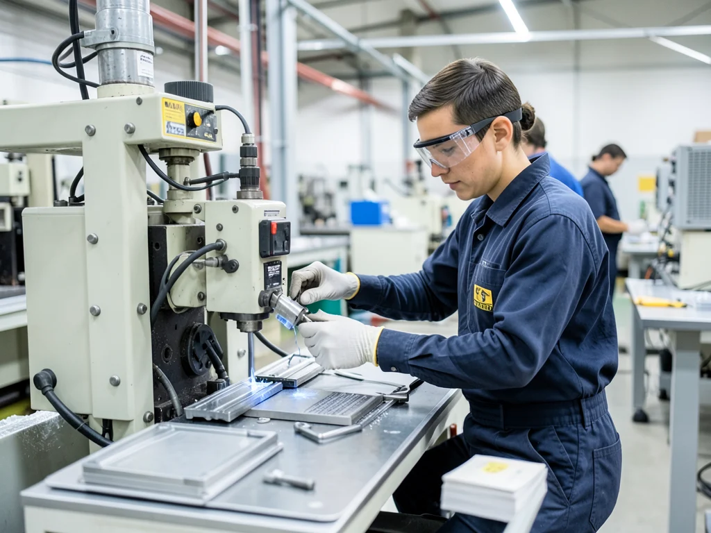 Manufacturing associate operating machinery on a production line.