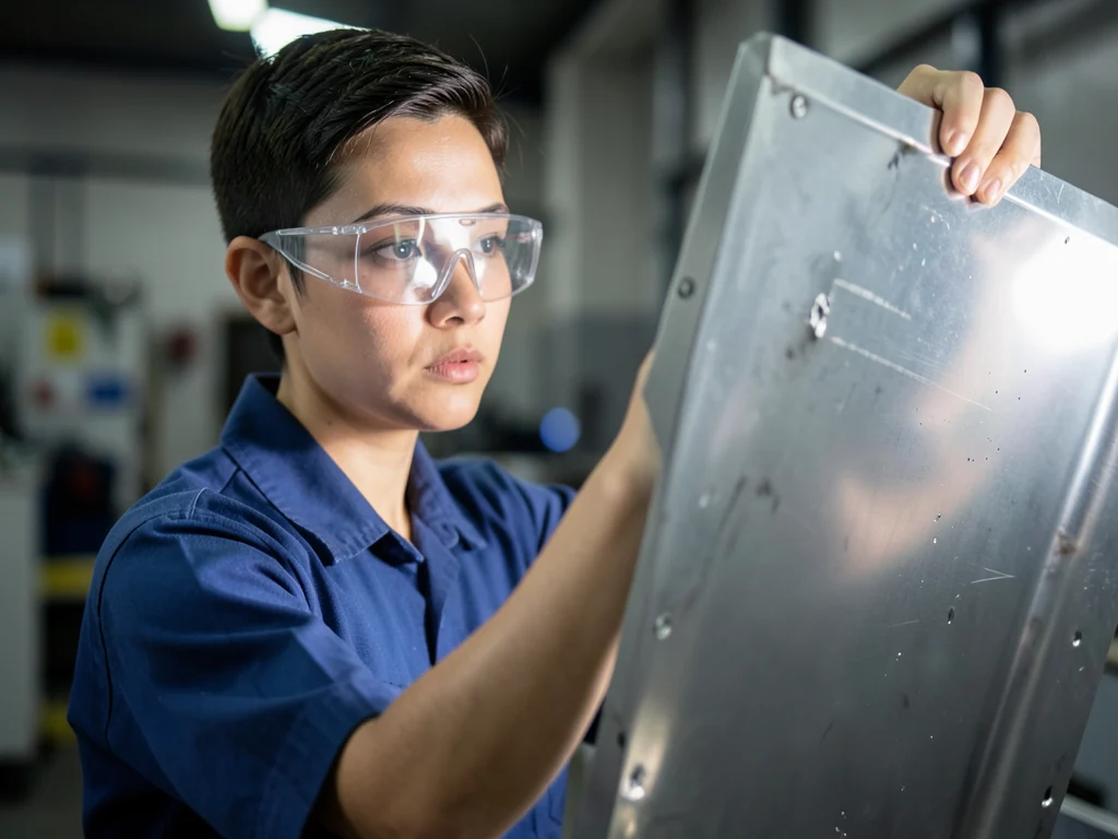 Manufacturing associate inspecting a product for quality control.