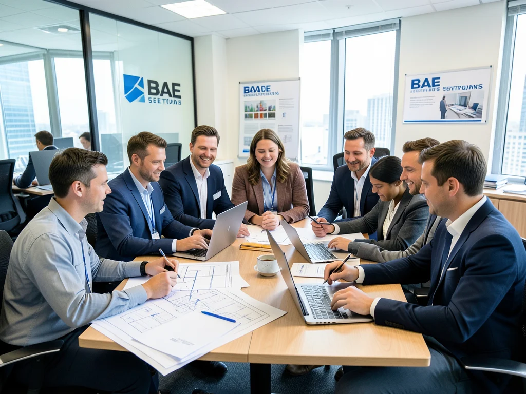 BAE Systems employees collaborating in a modern office setting.