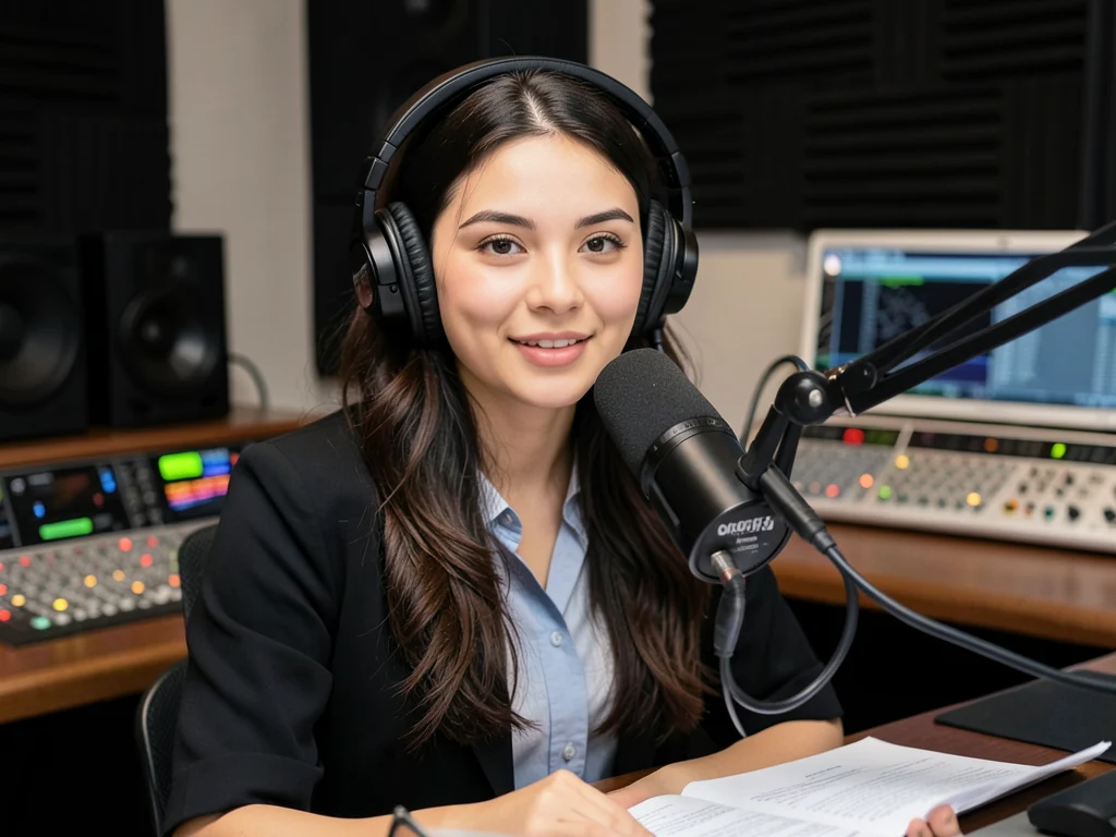 An aspiring presenter honing their vocal delivery and interviewing techniques.