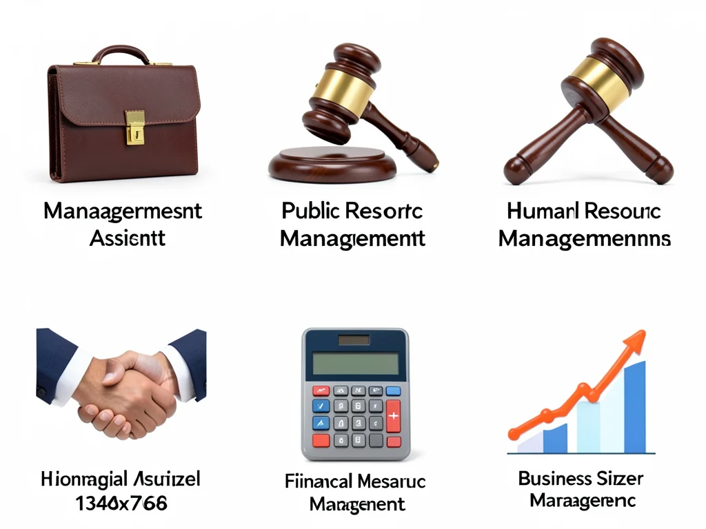 Icons representing career fields for N6 graduates: Management Assistant, Public Management, Human Resource Management, Financial Management, and Business Management.