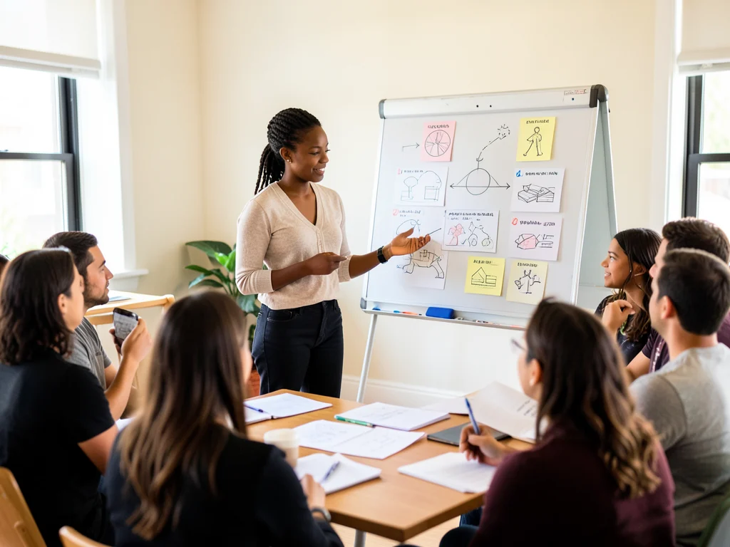 A participant practicing presentation skills in a program setting.