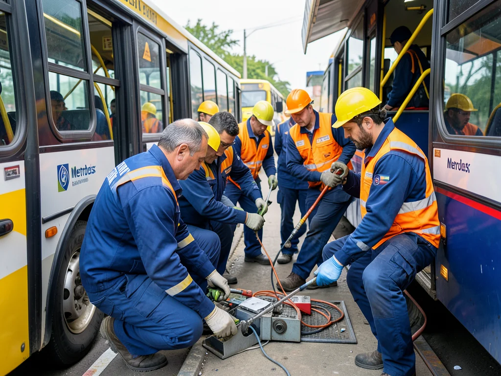 General workers gaining practical experience by performing maintenance tasks on a bus.