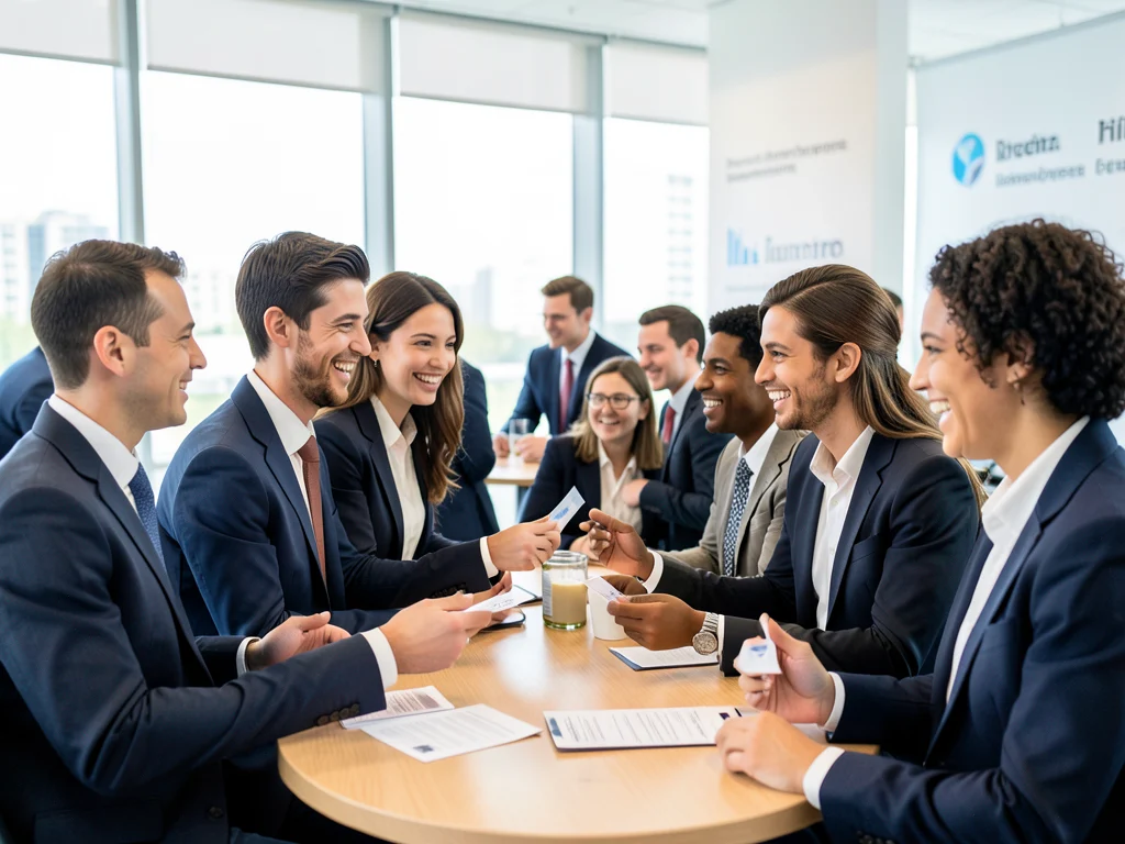Young professionals networking and building connections at a financial sector event.